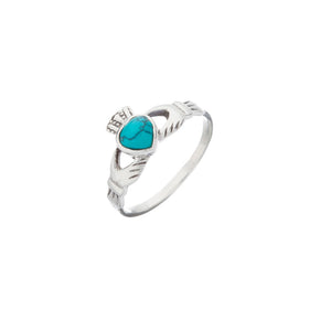 Stone Set Turquoise Silver Claddagh Ring - Brighton Silver