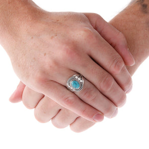 Stone Set Turquoise Silver Beaded Berries Ring On Hand - Brighton Silver