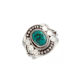 Stone Set Turquoise Silver Beaded Berries Ring - Brighton Silver