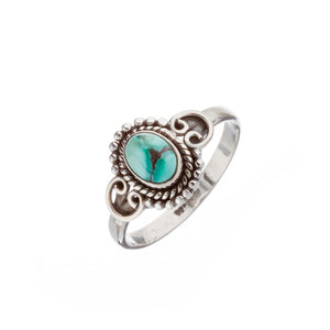 Stone Set Turquoise Silver Heart Detail Ring - Brighton Silver