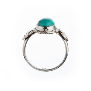Stone Set Turquoise Silver Swirl Detail Ring - Brighton Silver