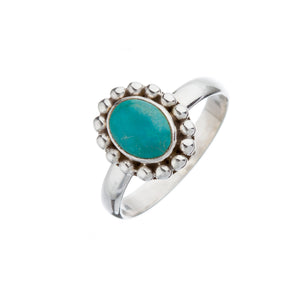 Stone Set Turquoise Silver Beaded Ring - Brighton Silver