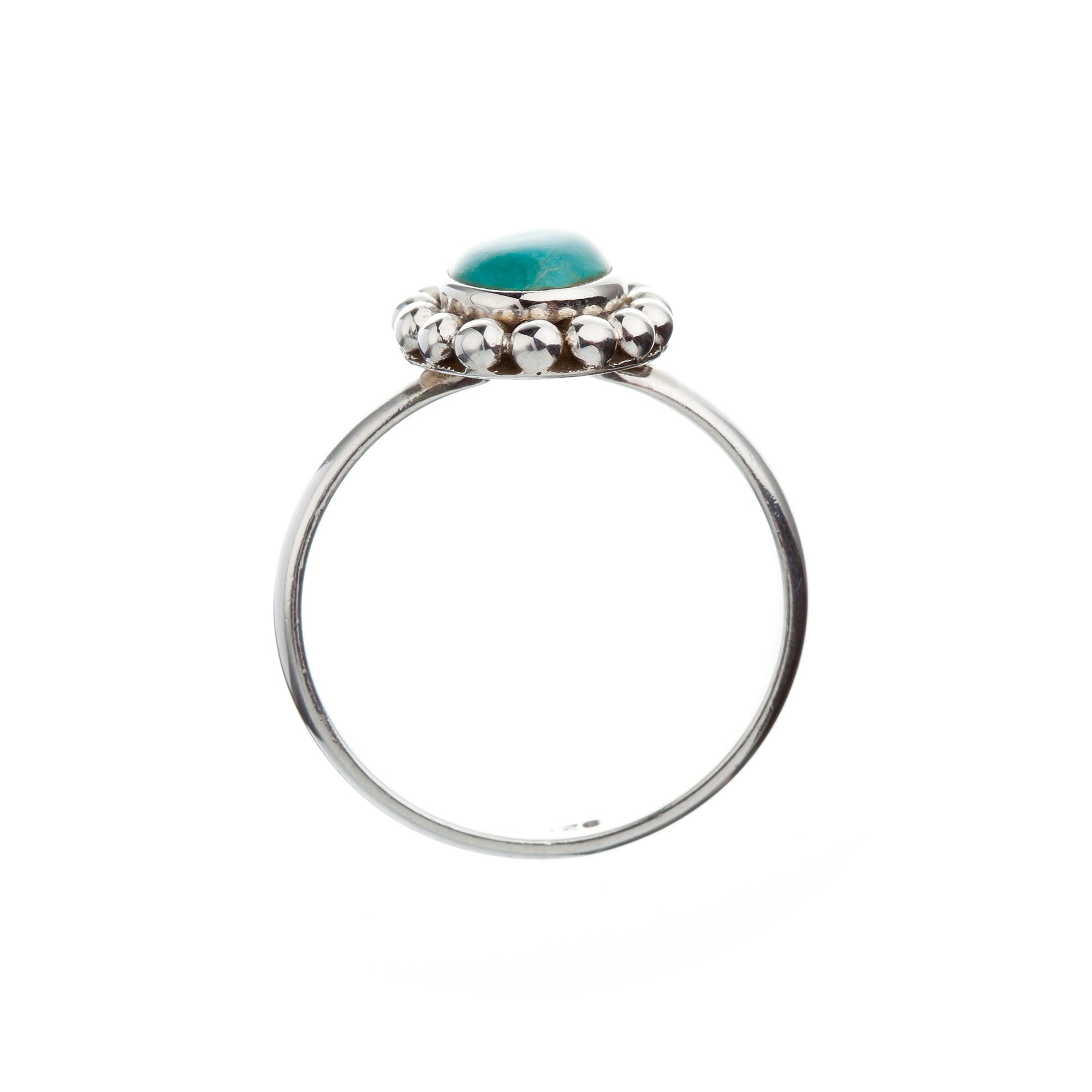 Stone Set Turquoise Silver Beaded Ring - Brighton Silver