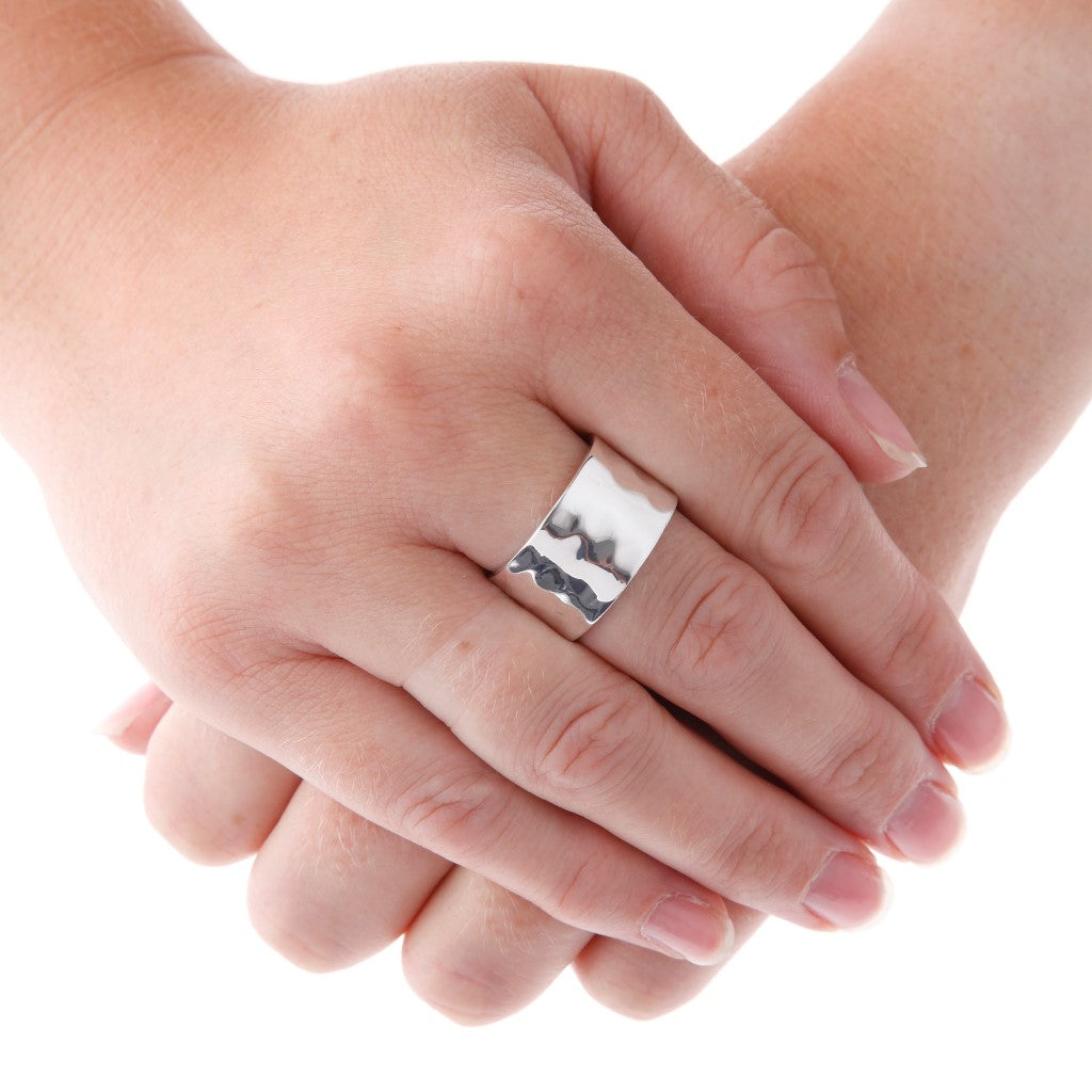 Wide Hammered Silver Ring - Brighton Silver